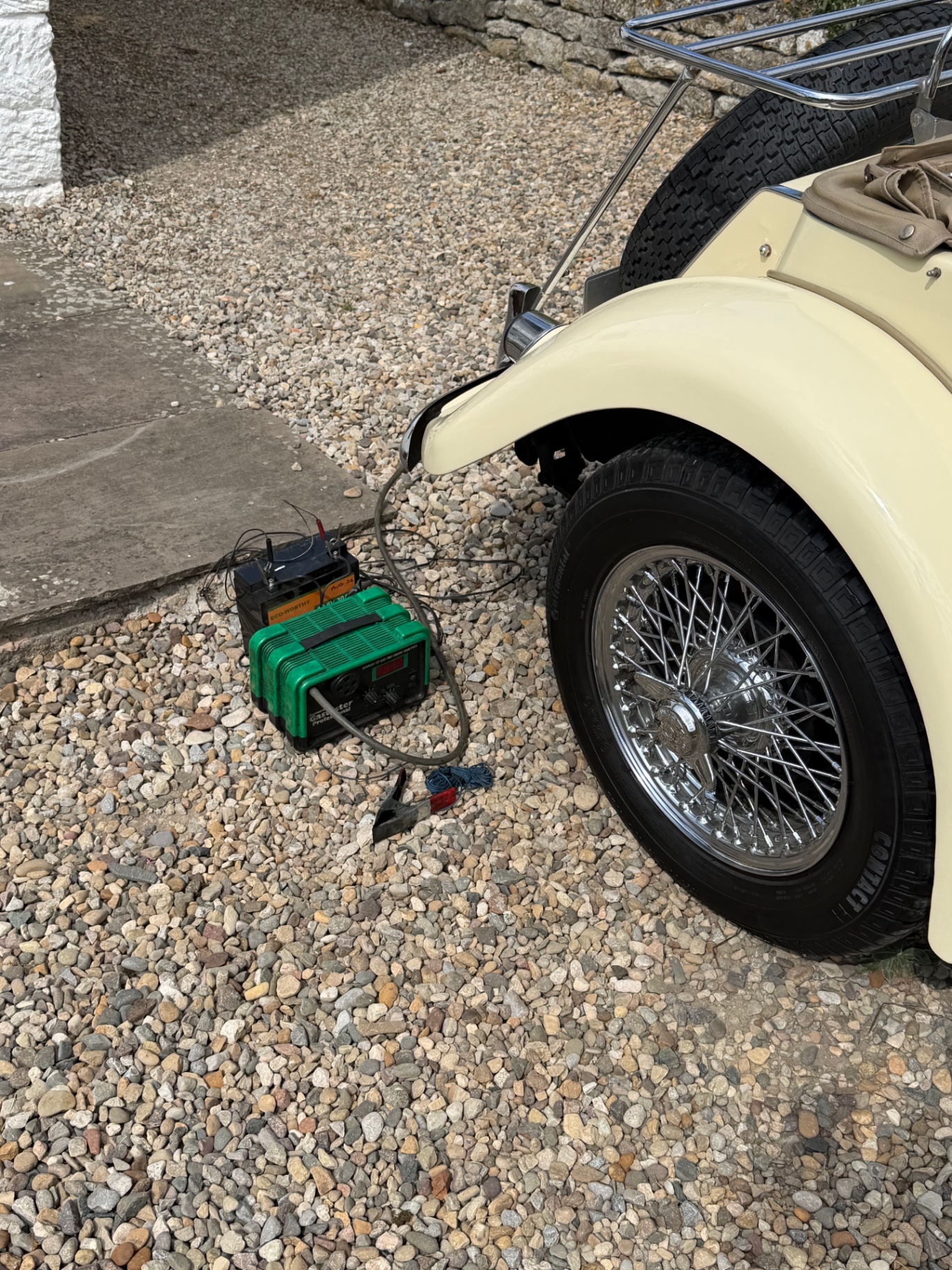 An exhaust gas analyser probe at the tailpipe during tuning